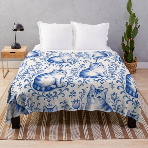 Item preview, Delftware Cat Seamless Pattern | Blue and White Dutch Delft Cat Tile designed and sold by StickyGuys.