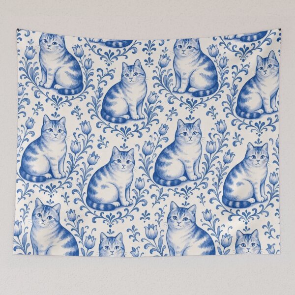 Item preview, Delftware Cat Seamless Pattern | Blue and White Dutch Delft Cat Tile designed and sold by StickyGuys.
