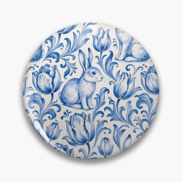 Item preview, Rabbits among the tulips, tin-glaze blue. Suitable for anyone who likes their whimsy antique. designed and sold by StickyGuys.