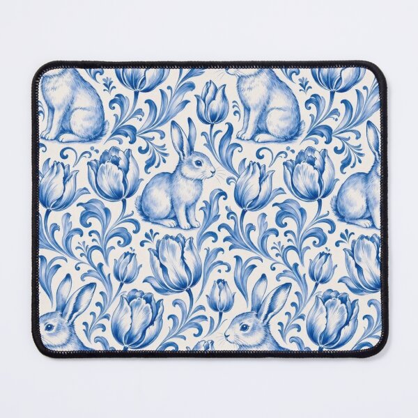 Item preview, Rabbits among the tulips, tin-glaze blue. Suitable for anyone who likes their whimsy antique. designed and sold by StickyGuys.
