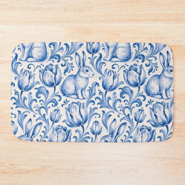 Item preview, Rabbits among the tulips, tin-glaze blue. Suitable for anyone who likes their whimsy antique. designed and sold by StickyGuys.
