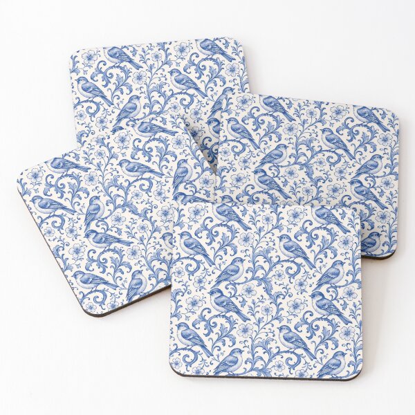 Item preview, Delftware Songbird Vine Seamless Pattern | Blue and White Dutch Delft Wallpaper designed and sold by StickyGuys.
