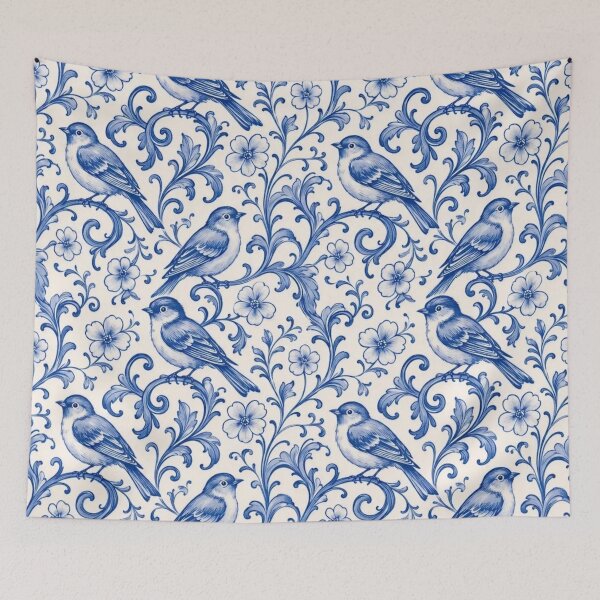 Item preview, Delftware Songbird Vine Seamless Pattern | Blue and White Dutch Delft Wallpaper designed and sold by StickyGuys.