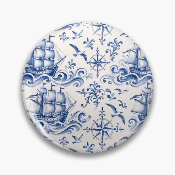 Item preview, Delftware Sailing Ship Seamless Pattern | Blue and White Dutch Delft Nautical designed and sold by StickyGuys.