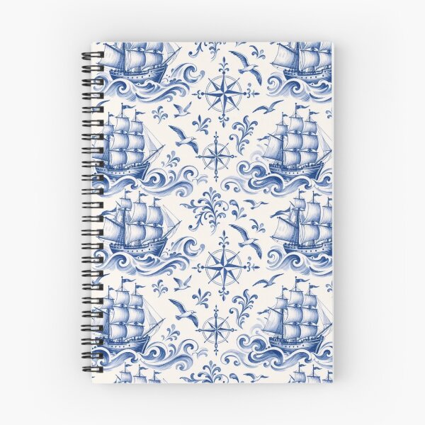 Item preview, Delftware Sailing Ship Seamless Pattern | Blue and White Dutch Delft Nautical designed and sold by StickyGuys.
