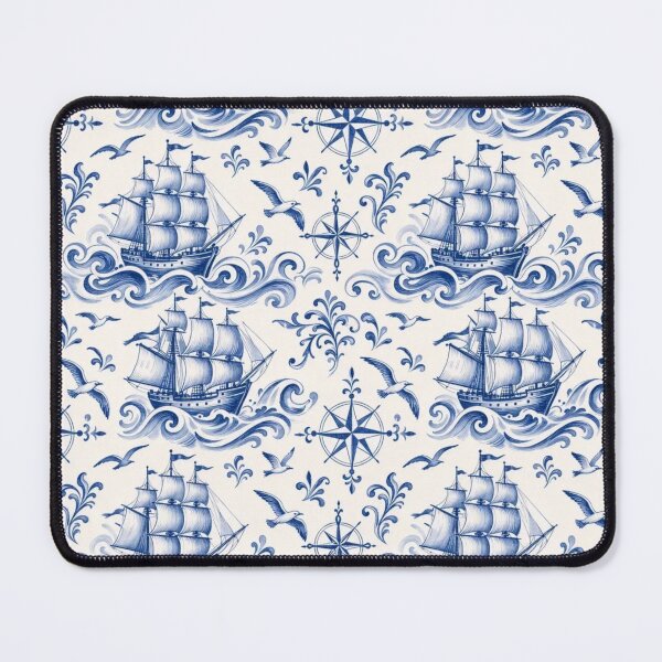 Item preview, Delftware Sailing Ship Seamless Pattern | Blue and White Dutch Delft Nautical designed and sold by StickyGuys.