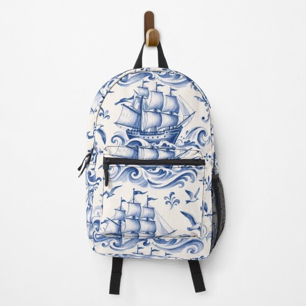 Item preview, Delftware Sailing Ship Seamless Pattern | Blue and White Dutch Delft Nautical designed and sold by StickyGuys.