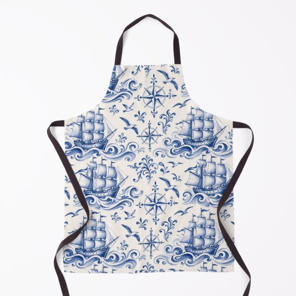 Item preview, Delftware Sailing Ship Seamless Pattern | Blue and White Dutch Delft Nautical designed and sold by StickyGuys.