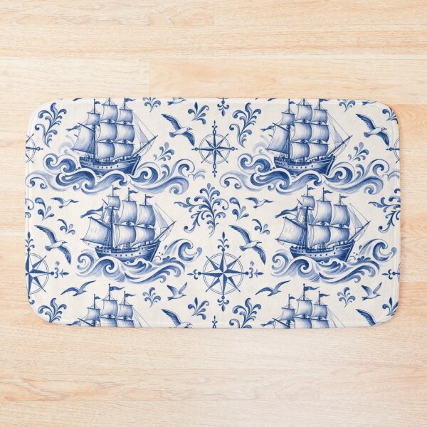 Item preview, Delftware Sailing Ship Seamless Pattern | Blue and White Dutch Delft Nautical designed and sold by StickyGuys.