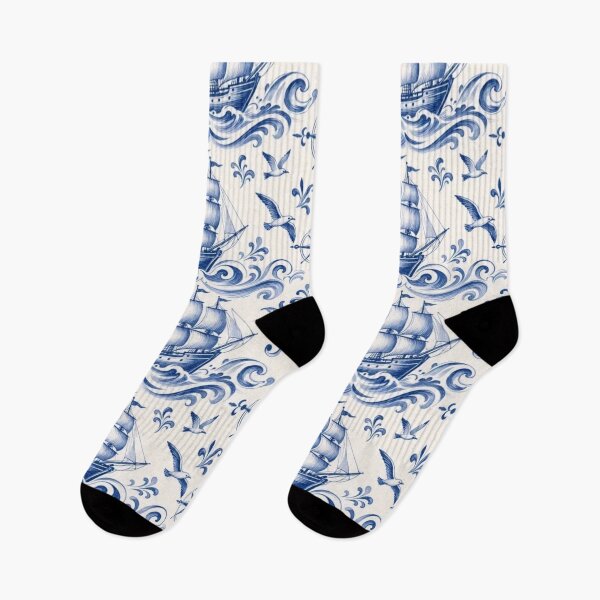 Item preview, Delftware Sailing Ship Seamless Pattern | Blue and White Dutch Delft Nautical designed and sold by StickyGuys.