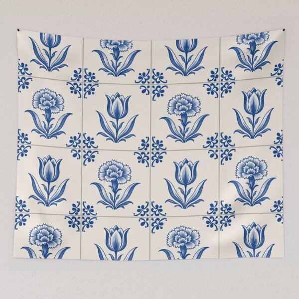 Item preview, Delft Tile Floral Seamless Pattern | Blue and White Dutch Tile Wall designed and sold by StickyGuys.