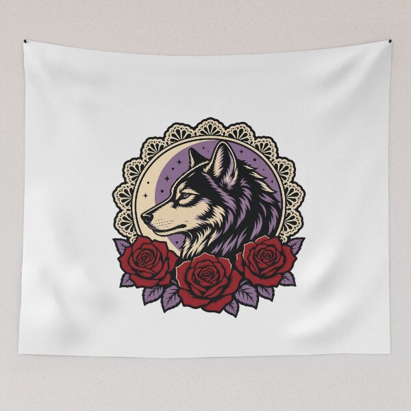 Item preview, Wolf Portrait Gothic Lace Roses designed and sold by BoyleDesignShop.