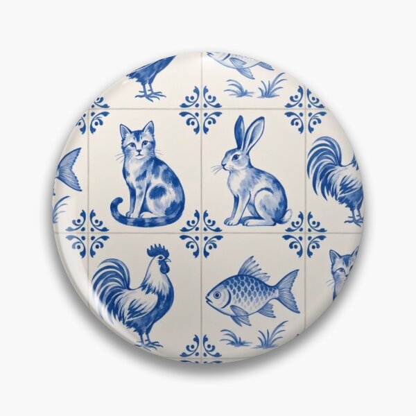 Item preview, Delft Tile Animal Seamless Pattern | Blue and White Dutch Tile Menagerie designed and sold by StickyGuys.