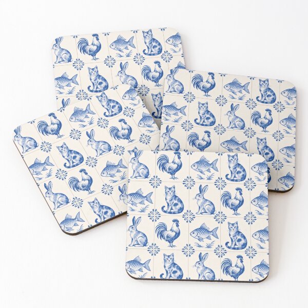 Item preview, Delft Tile Animal Seamless Pattern | Blue and White Dutch Tile Menagerie designed and sold by StickyGuys.