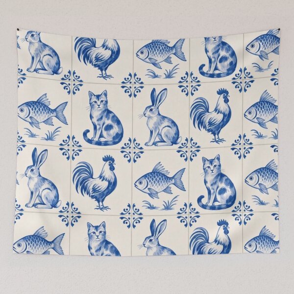 Item preview, Delft Tile Animal Seamless Pattern | Blue and White Dutch Tile Menagerie designed and sold by StickyGuys.