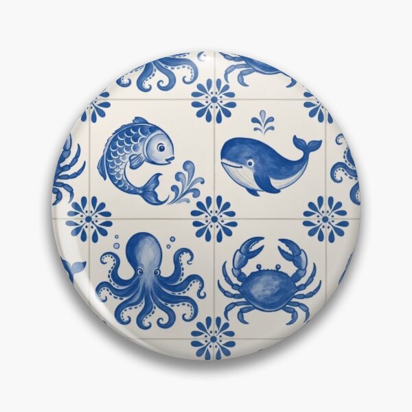 Item preview, Delft Tile Sea Creature Seamless Pattern | Blue and White Dutch Nautical Tile designed and sold by StickyGuys.