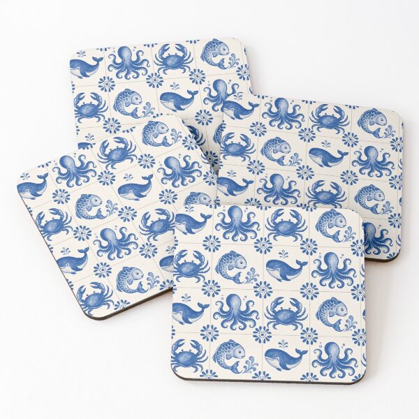 Item preview, Delft Tile Sea Creature Seamless Pattern | Blue and White Dutch Nautical Tile designed and sold by StickyGuys.
