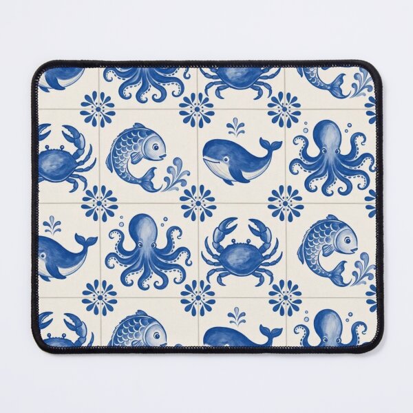Item preview, Delft Tile Sea Creature Seamless Pattern | Blue and White Dutch Nautical Tile designed and sold by StickyGuys.