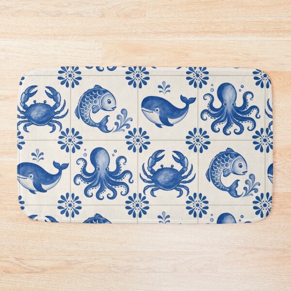 Item preview, Delft Tile Sea Creature Seamless Pattern | Blue and White Dutch Nautical Tile designed and sold by StickyGuys.