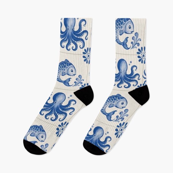 Item preview, Delft Tile Sea Creature Seamless Pattern | Blue and White Dutch Nautical Tile designed and sold by StickyGuys.