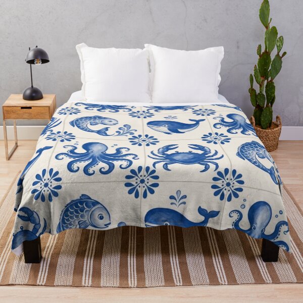 Item preview, Delft Tile Sea Creature Seamless Pattern | Blue and White Dutch Nautical Tile designed and sold by StickyGuys.