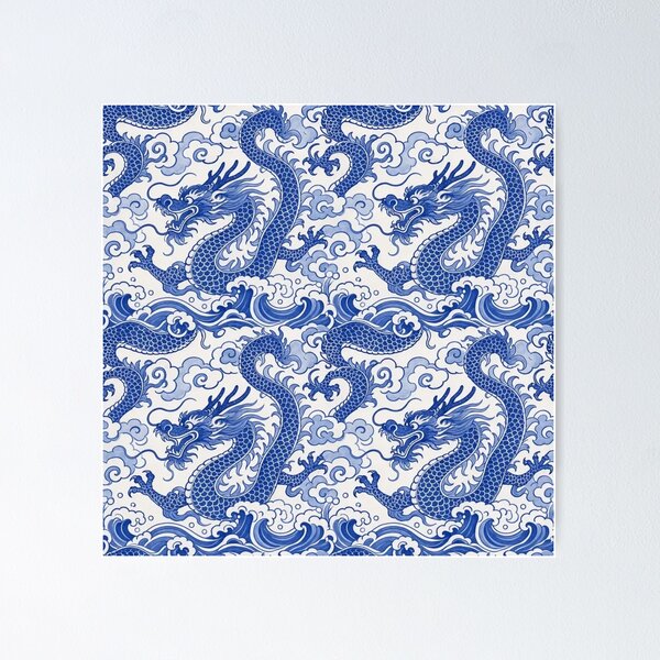 Item preview, Chinese Porcelain Dragon Seamless Pattern | Blue and White Cobalt Porcelain designed and sold by StickyGuys.