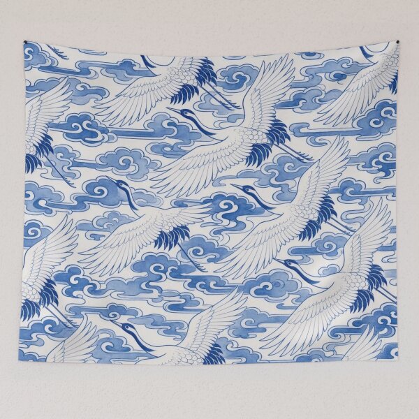 Item preview, Chinese Porcelain Crane Cloud Seamless Pattern | Blue and White Cobalt Bird designed and sold by StickyGuys.
