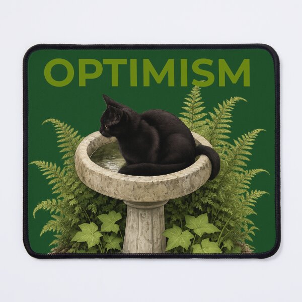 Item preview, Optimism Cat Waiting in Birdbath designed and sold by TheThinglings.