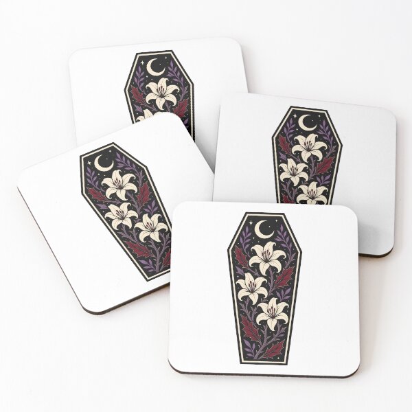Item preview, Gothic Coffin with Lilies and Crescent Moon designed and sold by BoyleDesignShop.