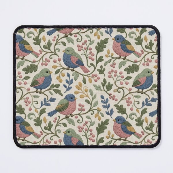 Item preview, Crewel Embroidery Bird Berry Seamless Pattern | Vintage Wool Stitch Folk Bird designed and sold by StickyGuys.