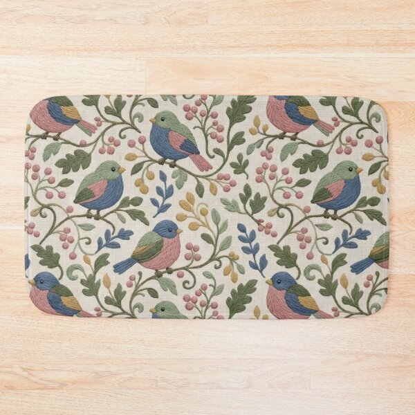 Item preview, Crewel Embroidery Bird Berry Seamless Pattern | Vintage Wool Stitch Folk Bird designed and sold by StickyGuys.