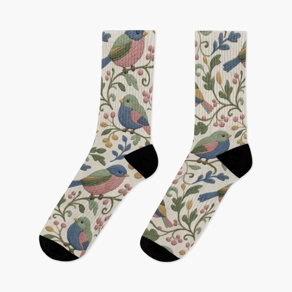 Item preview, Crewel Embroidery Bird Berry Seamless Pattern | Vintage Wool Stitch Folk Bird designed and sold by StickyGuys.