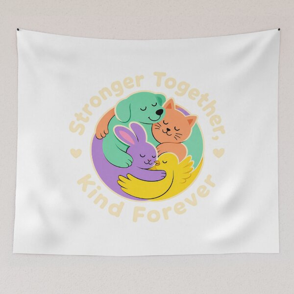 Item preview, Stronger Together Kind Forever Kawaii Animal Hug Badge designed and sold by chattsuede.