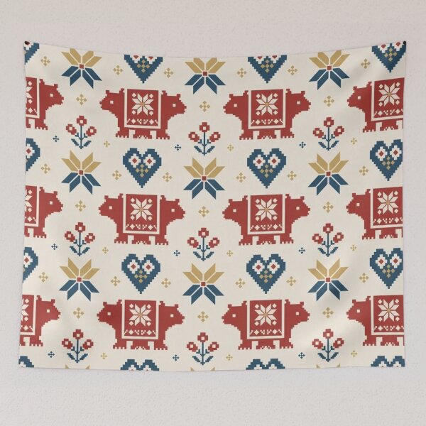 Item preview, Scandinavian Bear Heart Seamless Pattern | Nordic Folk Art Geometric Textile designed and sold by StickyGuys.