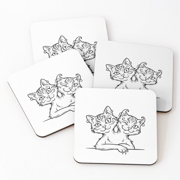 Item preview, Just Chillin Two Headed Cat - Funny Spooky Halloween Retro Line Art designed and sold by Lozarux.