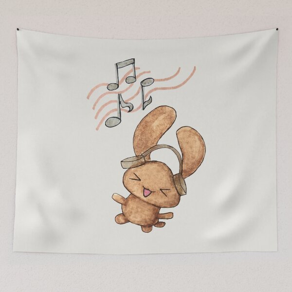 Item preview, mocha cute dog listening to music dancing drawing designed and sold by aperillust.