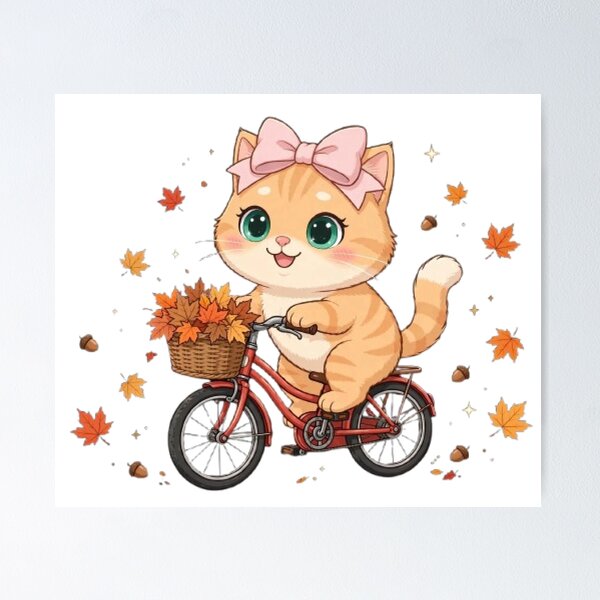 Item preview, Cute Fall Bike Ride Cat Basket Leaves Autumn Bicycle Cozy designed and sold by Luna's World - Moody Vibes Studio.