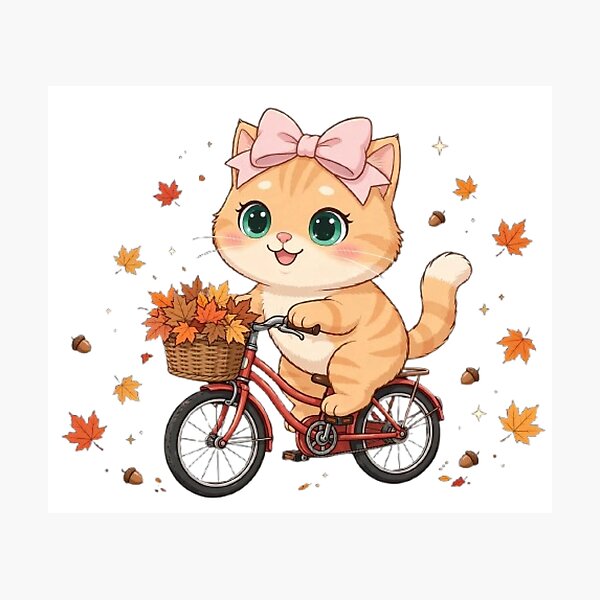 Item preview, Cute Fall Bike Ride Cat Basket Leaves Autumn Bicycle Cozy designed and sold by Moody Vibes Studio.