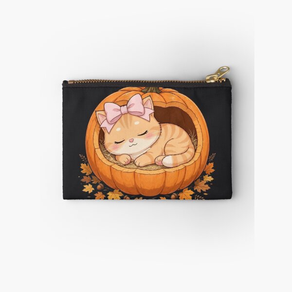 Item preview, Cute Fall Pumpkin Bed Cat Sleeping Autumn Cozy Harvest designed and sold by Moody Vibes Studio.