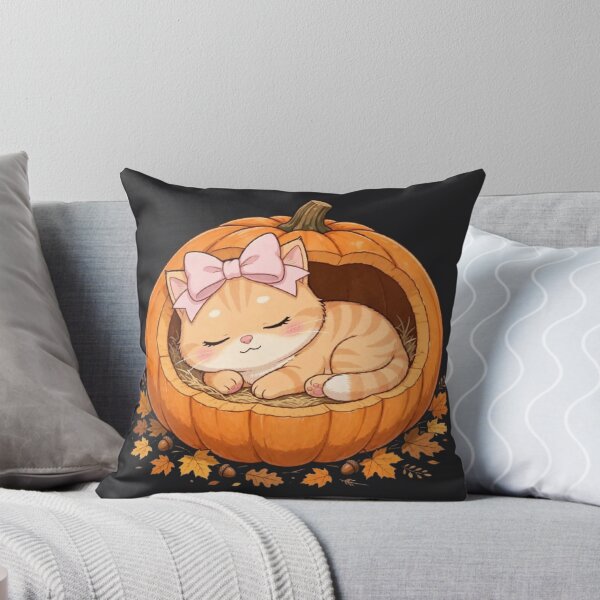 Item preview, Cute Fall Pumpkin Bed Cat Sleeping Autumn Cozy Harvest designed and sold by Moody Vibes Studio.