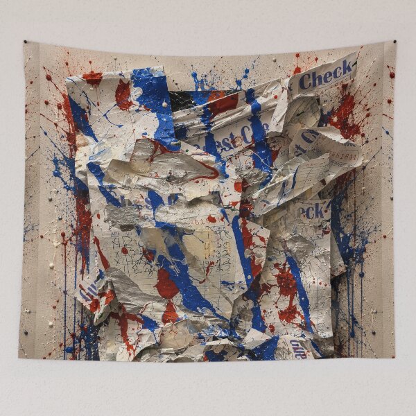 Item preview, Crumpled Guest Check and Paint Splatter Mixed Media Art designed and sold by THE SPLATTERED HAUS BY SAGE BANKS.
