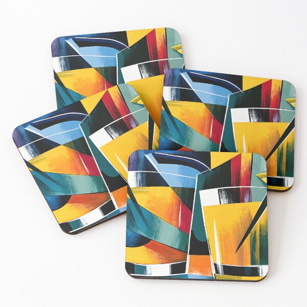 Item preview, Colorful Cocktail Duo with Bold Geometric Shapes and Vibrant Contemporary Bar Inspired Wall Art designed and sold by OlfactoART Studio.