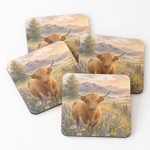 Item preview, Golden Dawn Highland Cow Watercolor – Rustic Farmhouse Wall Art designed and sold by JupiterLemons.