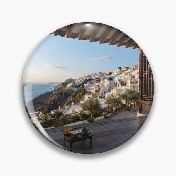 Item preview, Hanok Window to the World: Santorini Oia Morning & Aegean Sea Blue Domes | Fine Art Print designed and sold by SOOstudio73.
