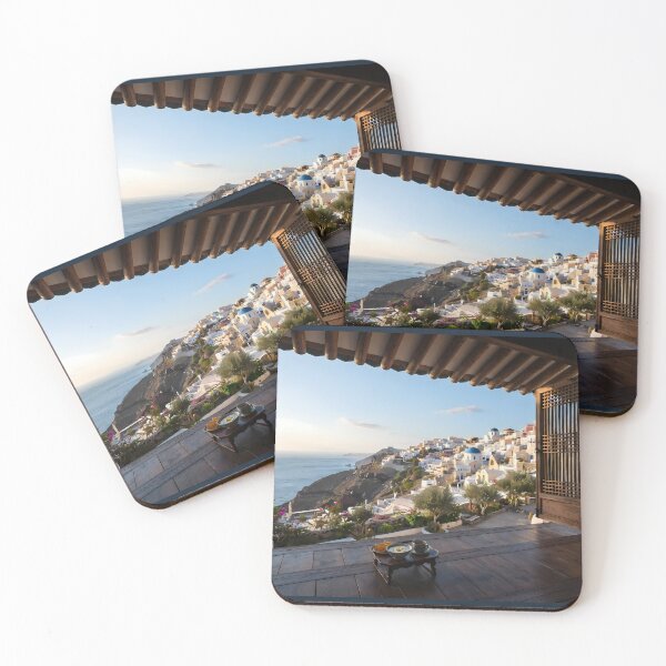Item preview, Hanok Window to the World: Santorini Oia Morning & Aegean Sea Blue Domes | Fine Art Print designed and sold by SOOstudio73.