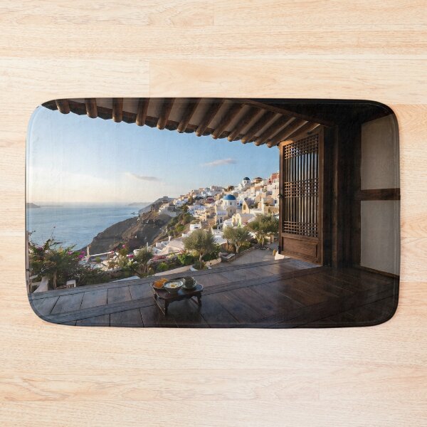Item preview, Hanok Window to the World: Santorini Oia Morning & Aegean Sea Blue Domes | Fine Art Print designed and sold by SOOstudio73.