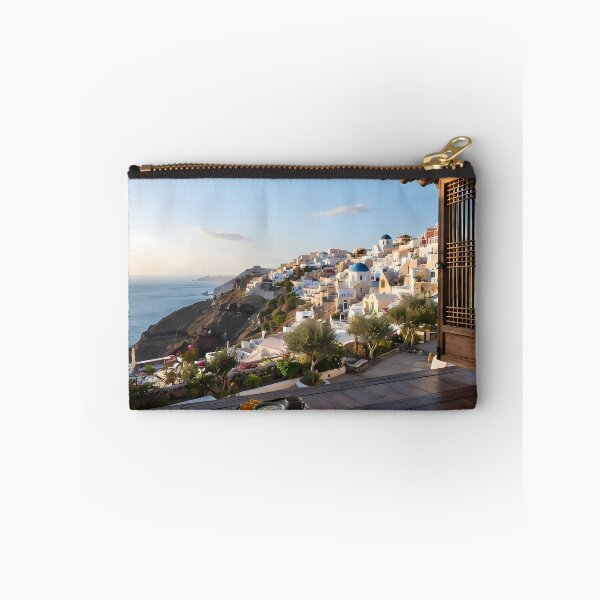 Item preview, Hanok Window to the World: Santorini Oia Morning & Aegean Sea Blue Domes | Fine Art Print designed and sold by SOOstudio73.