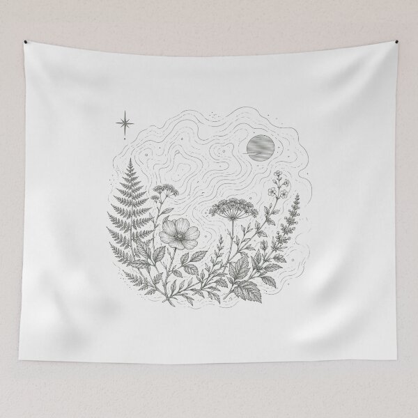Item preview, Celestial Botanical Garden Mystical Wildflower Line Art designed and sold by Clean Print Goods.