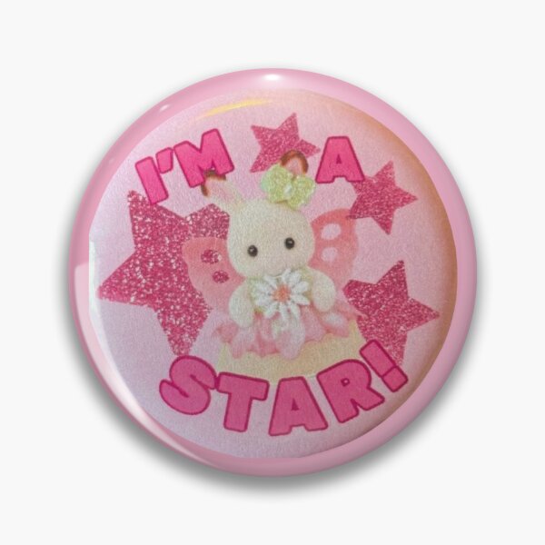 Item preview, whimsy pink calico critter badge pin designed and sold by ellmoswrld.
