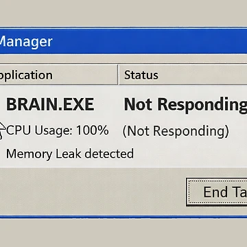 Artwork thumbnail, Brain.exe Not Responding – Retro Computer Error Humor by Mad Factory Designs